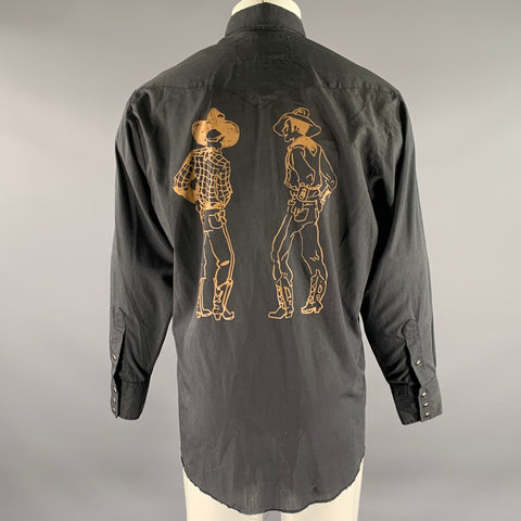 STELLA NEPTUNE Size L Black Brown Cowboys Western Long Sleeve Shirt