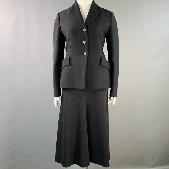 CHRISTIAN DIOR Size XL Black Wool Silk Peak Lapel Midi Skirt Suit