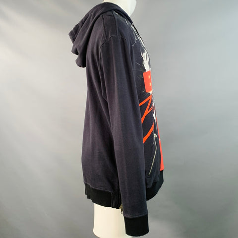 BALMAIN Size M Black Red White Graphic Cotton Hoodie Sweatshirt