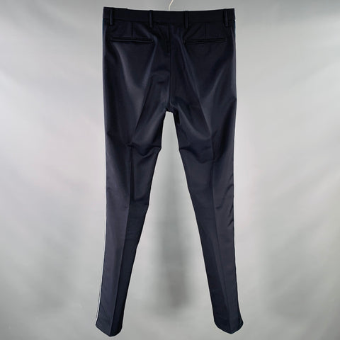 VALENTINO Size 30 Navy White Wool Mohair Tuxedo Stripes Zip Fly Dress Pants
