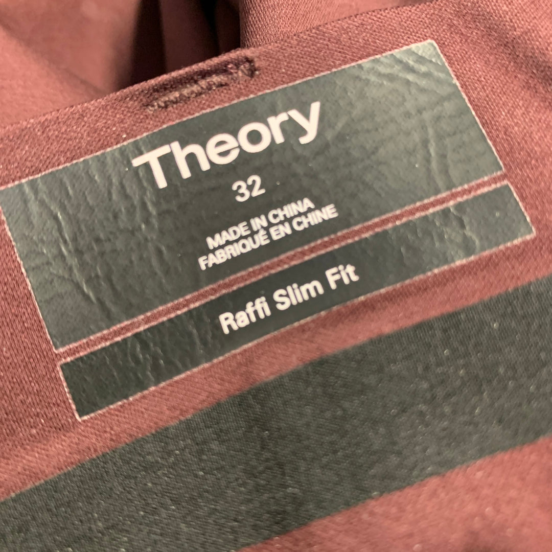 THEORY Size 32 Burgundy Cotton / Polyester Tapered Casual Pants