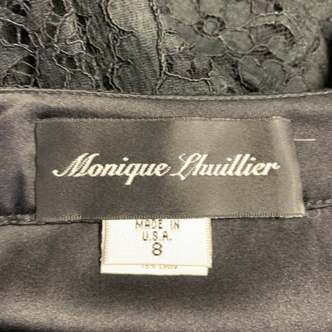 MONIQUE LHUILLIER Size 8 Black Cotton Blend Lace Layered Knee Length Skirt