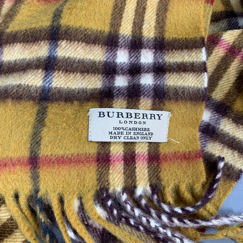 BURBERRY LONDON Brown Red Plaid Cashmere Scarf