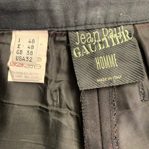 JEAN PAUL GAULTIER Size 32 Black Burgundy Stripe Wool Flat Front Dress Pants