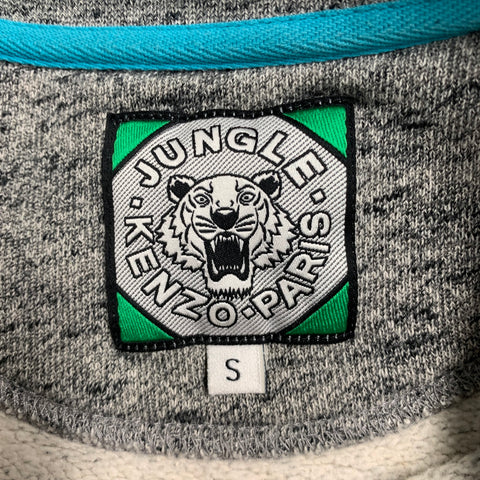 KENZO Size S Grey Blue Tiger Logo Embroidery Crew Neck Sweatshirt