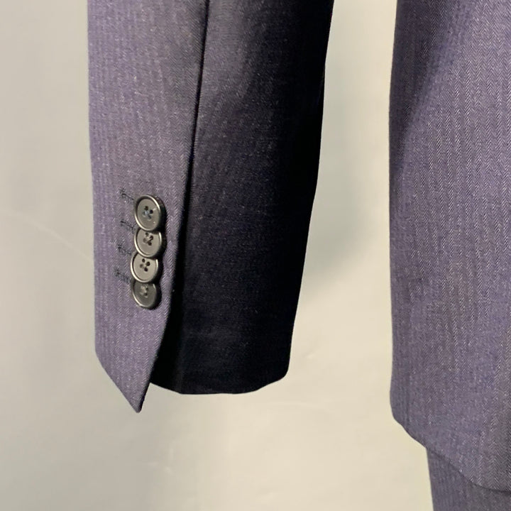 Z ZEGNA Size 40 Regular Navy Charcoal Herringbone Wool Notch Lapel Suit