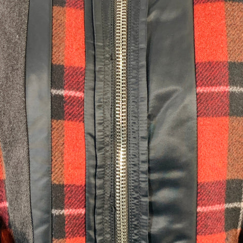 3.1 PHILLIP LIM Size S Black Red Grey Plaid Trim Nylon Bomber Jacket