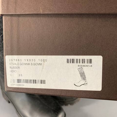 BOTTEGA VENETA Taille 8 Bottes de Pluie en Caoutchouc Noir Tressé Intrecciato