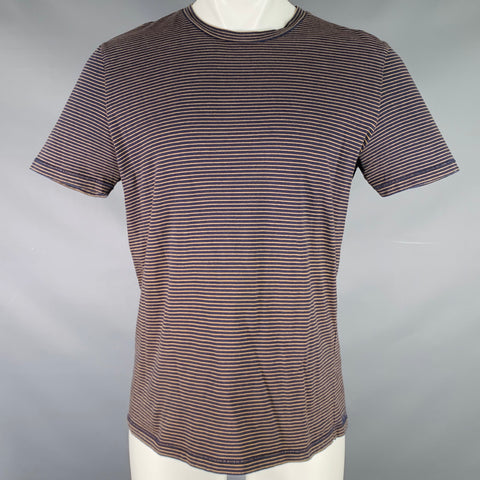A.P.C. Size M Navy Yellow Stripe Cotton Crew-Neck T-shirt