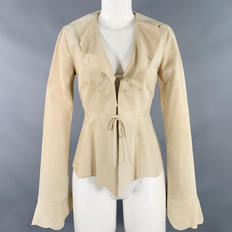 GAI MATTIOLO Size 8 Beige Suede Contrast Stitch Tied Front Jacket Blazer