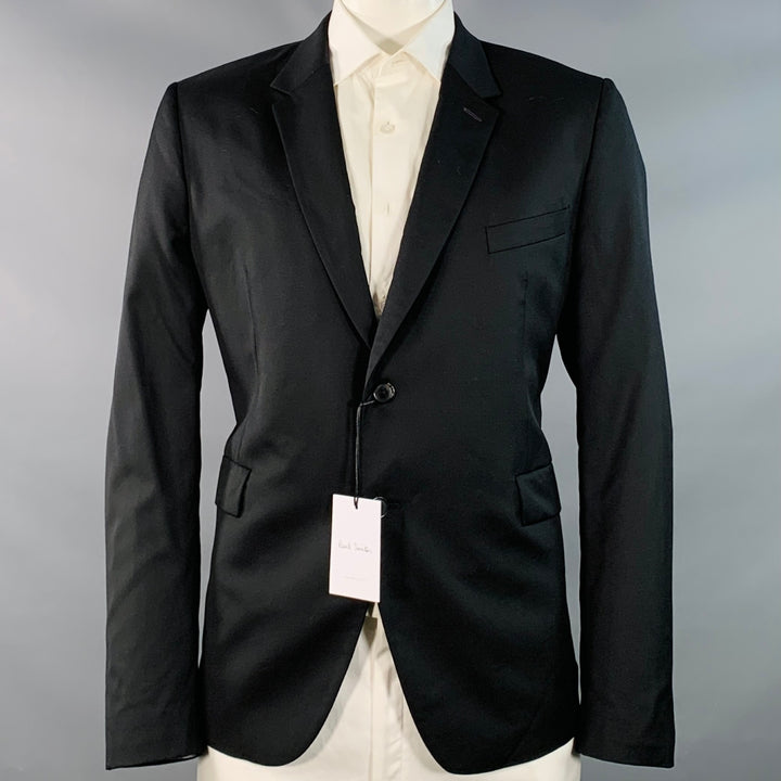 PAUL SMITH Size 46 Kensington Regular Black Wool Twill Notch Lapel Sport Coat