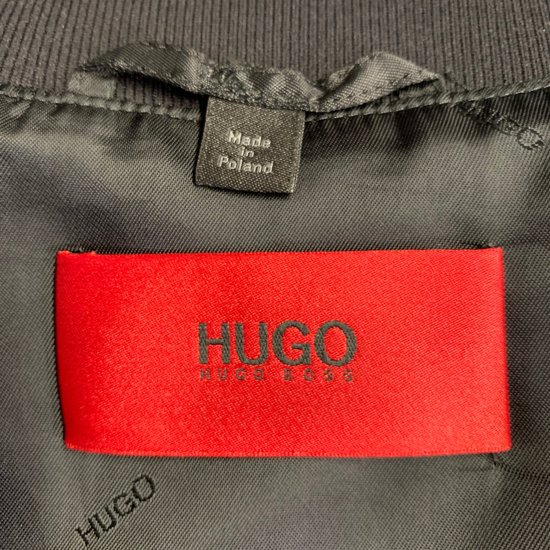 HUGO BOSS Size M Bestino1912 Metallic Black Velour Zip Up Bomber