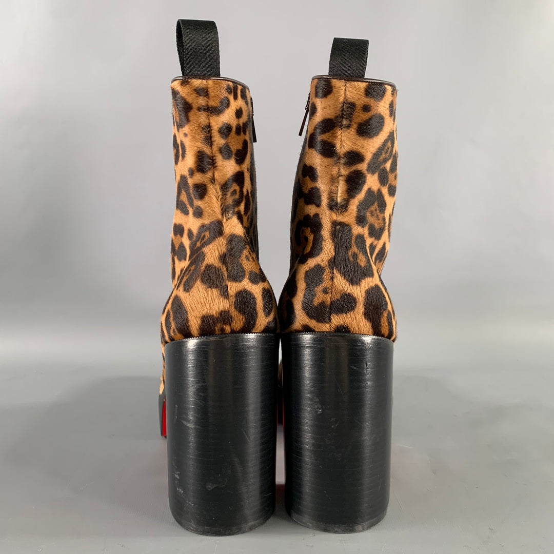 CHRISTIAN LOUBOUTIN Size 9 Brown Tan Animal Print Leather Platform Boots