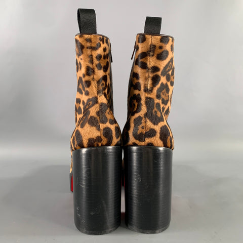 CHRISTIAN LOUBOUTIN Size 9 Brown Tan Animal Print Leather Platform Boots
