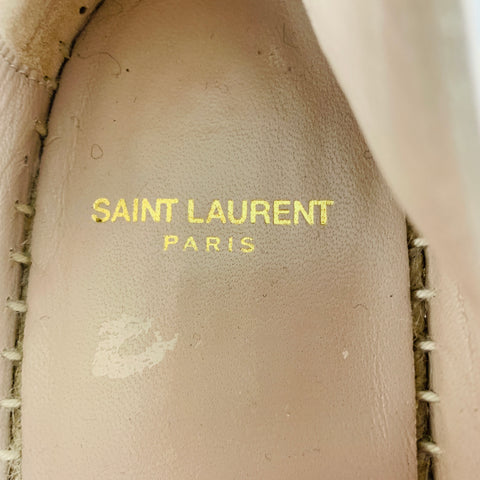 SAINT LAURENT Talla 9.5 Alpargatas planas de cuero repujado beige