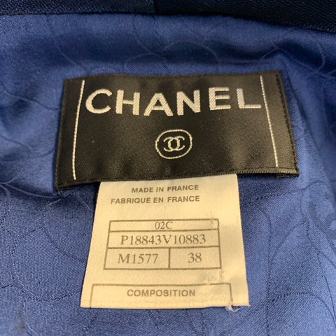 CHANEL Cruise 2022 Size 6 Navy Blue Wool Angora Jacquard Tails Jacket Blazer