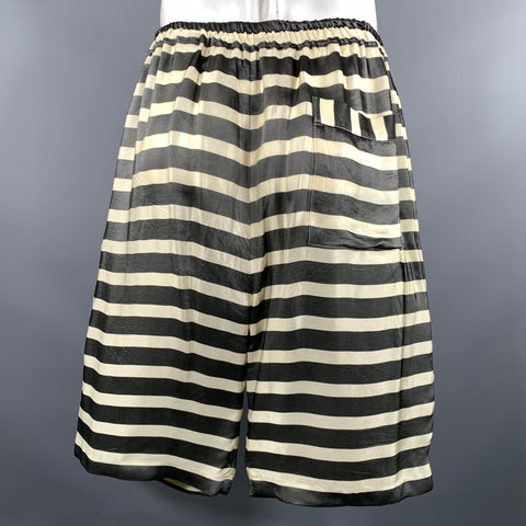 EX FINITAS Size XL Cream Black Stripe Viscose Drawstring Shorts