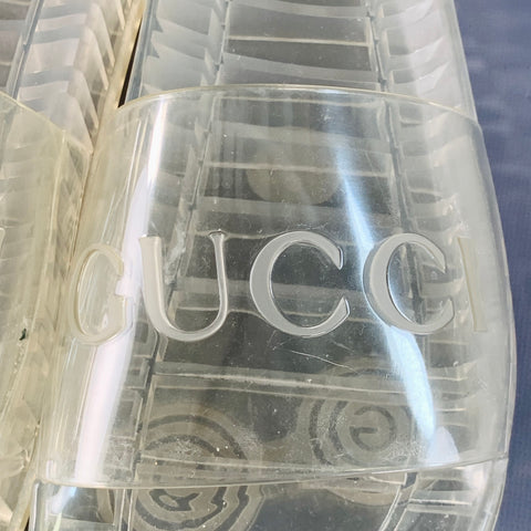 GUCCI Size 10.5 Clear Transparent Logo Rubber Slide Sandals