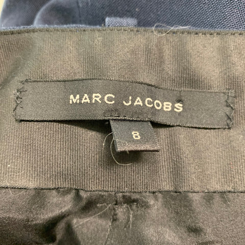 MARC JACOBS Size 8 Navy Silk Cropped Pleated Dress Pants