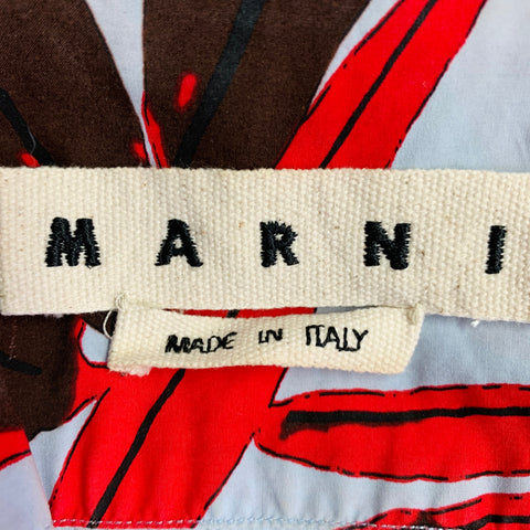 MARNI Size XS Blue Red Brown Leaves Cotton Button Up Short Sleeve Shirt