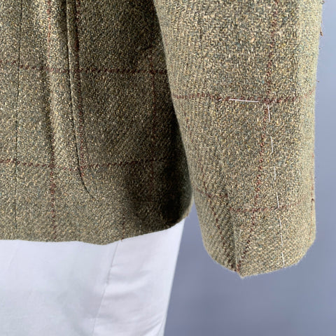 RALPH LAUREN Size 42 Green Brown Window Pane Wool Linen Silk Sport Coat
