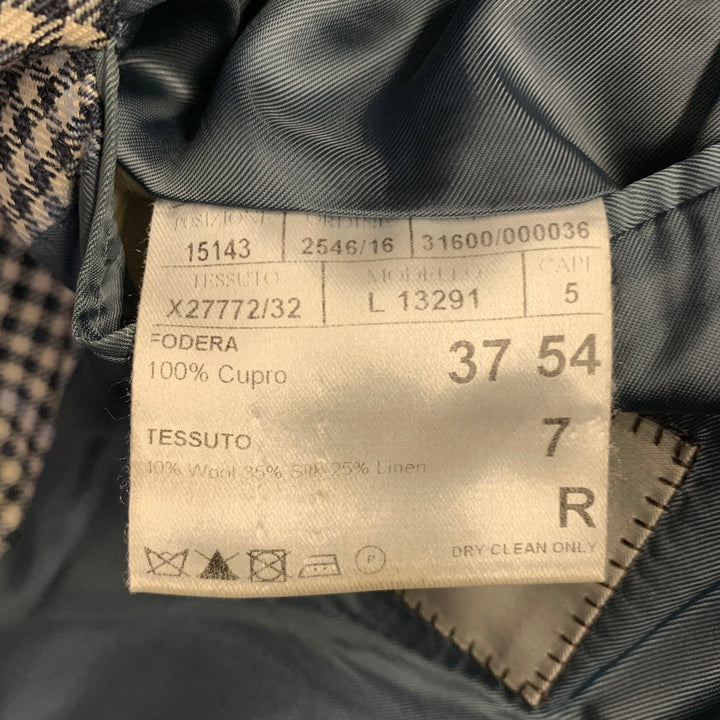 CANALI Size 44 White Black Checkered Wool Silk Linen Sport Coat