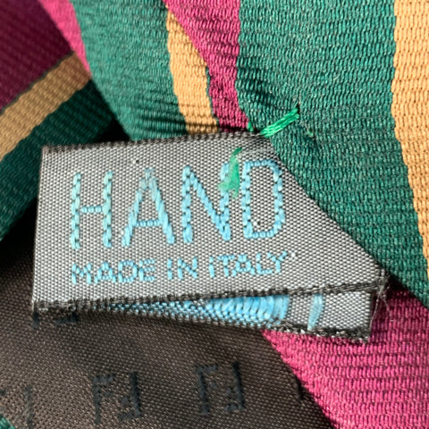 FENDI Purple Green Diagonal Stripe Silk Tie