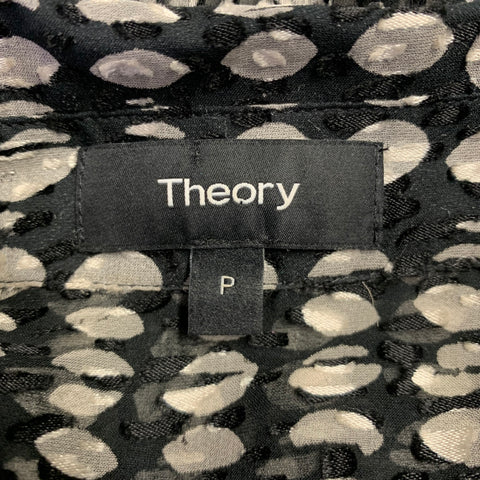 THEORY Size S Black Grey White Viscose Silk Polka Dot Button Up Shirt
