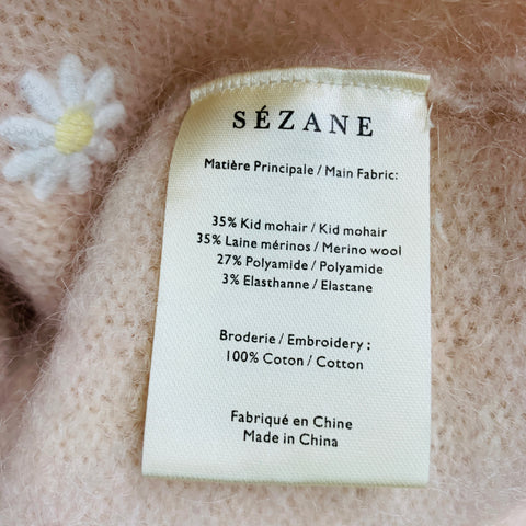 LA MAILLE SEZANE Taille S Pull Brodé Mohair Mélangé Blanc Rose