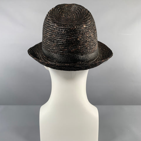 EMPORIO ARMANI Size 59 Black Brown Woven Straw Hats