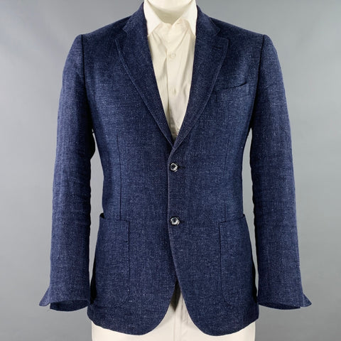 MASSIMO DUTTI Size 42 Blue Woven Linen Wool Single Breasted Sport Coat