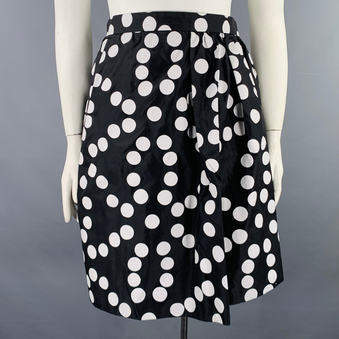 AKRIS Size 12 Black White Silk Polka Dot Wrap Skirt