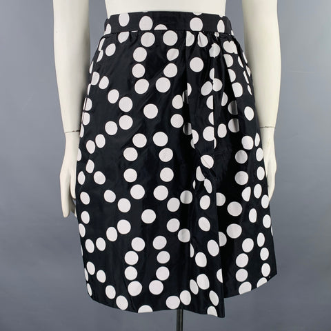 AKRIS Size 12 Black White Silk Polka Dot Wrap Skirt