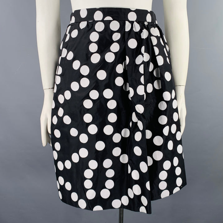AKRIS Size 12 Black White Silk Polka Dot Wrap Skirt