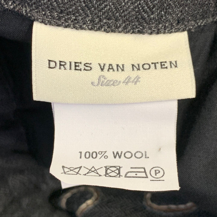 DRIES VAN NOTEN Size 28 Grey Silver Gold Herringbone Rhinestones Beaded Wool Dress Pants
