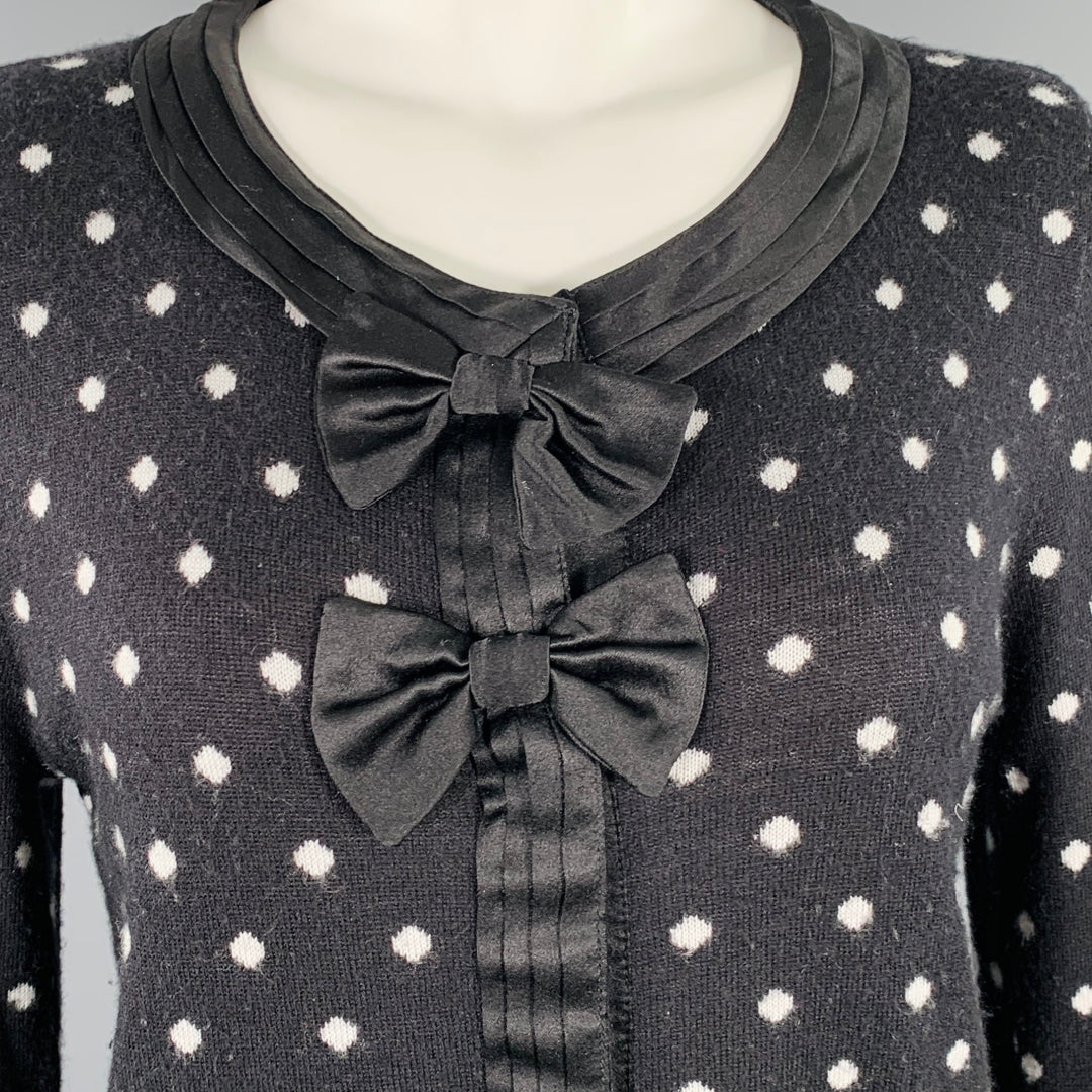 ALICE + OLIVIA Size M Black White Rayon Blend Polka Dot Bow Cardigan