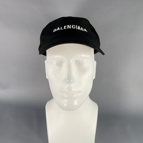BALENCIAGA Black White Cotton Embroidered Logo Baseball Cap Hat