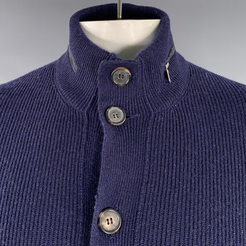 BRUNELLO CUCINELLI Size 44 Navy Ribbed Cashmere Button Up Cardigan