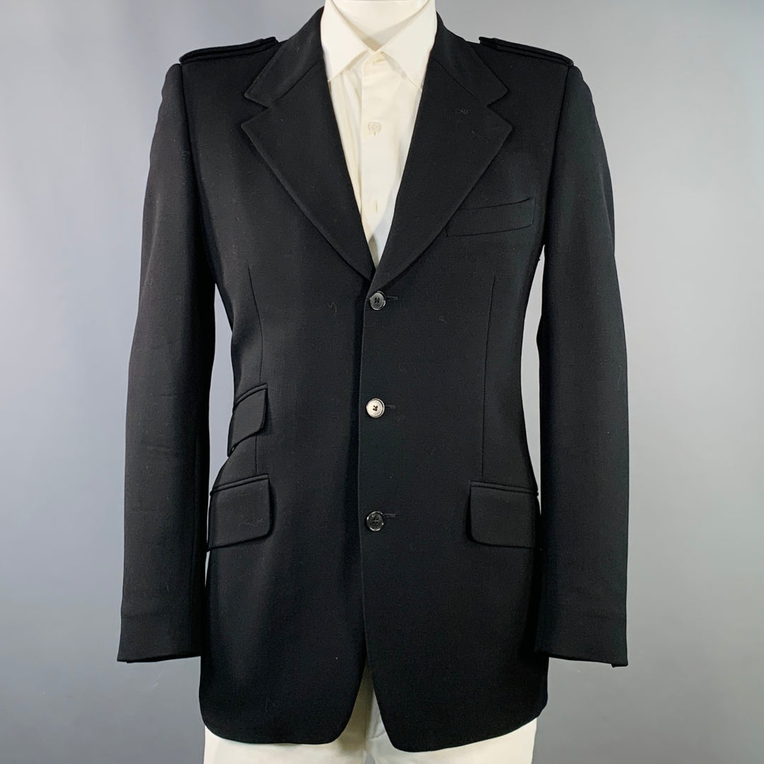 GUCCI Size 42 Black Wool Twill Epaulets Notch Lapel Sport Coat