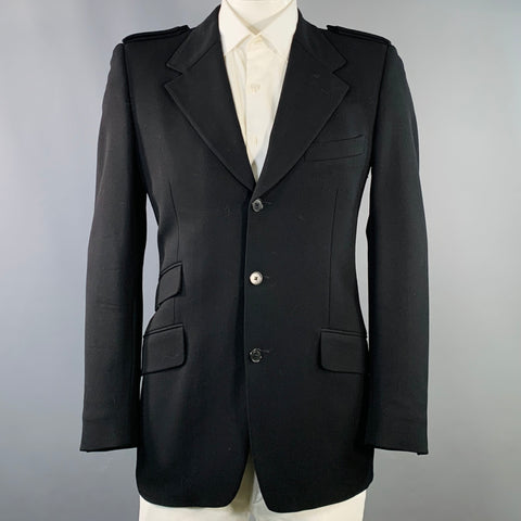 GUCCI Size 42 Black Wool Twill Epaulets Notch Lapel Sport Coat