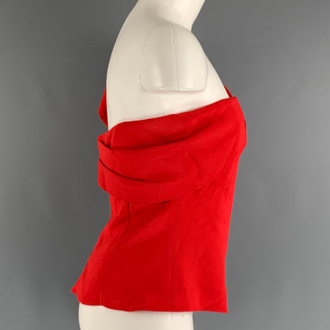 CUSHNIE ET ​​OCHS Talla 8 Top casual de un hombro de elastano de viscosa rojo