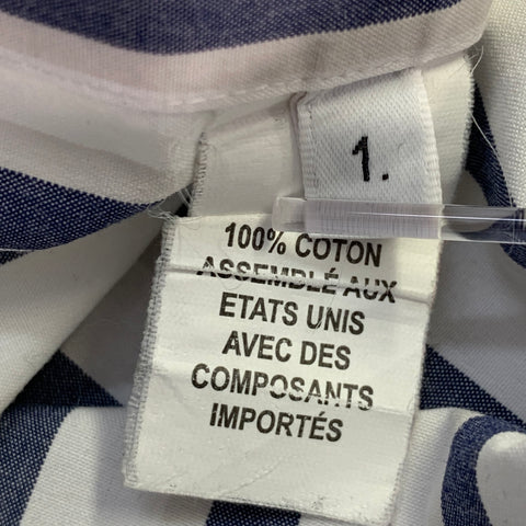 THOM BROWNE Size S White Navy Stripe Cotton One pocket Long Sleeve Shirt