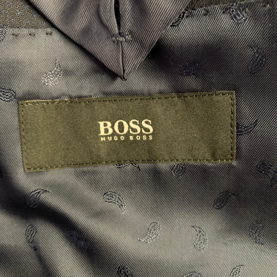 HUGO BOSS Size 42 Long Navy Blue Dots Virgin Wool Peak Lapel Sport Coat