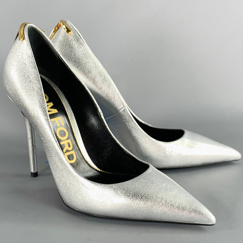 TOM FORD Size 8 Silver Gold Sheepskin Leather Metallic Pointed Toe Heels Pumps