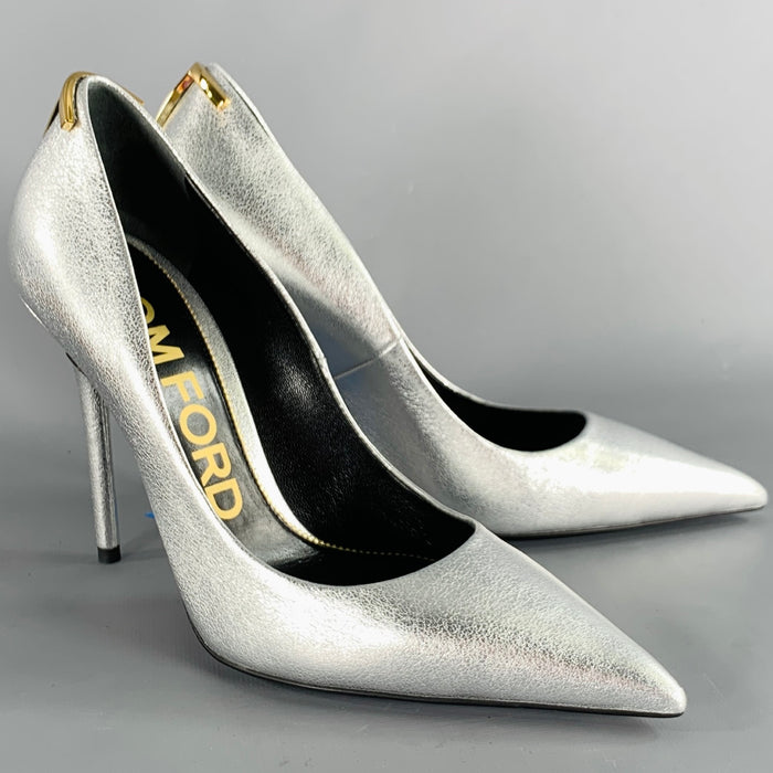 TOM FORD Size 8 Silver Gold Sheepskin Leather Metallic Pointed Toe Heels Pumps