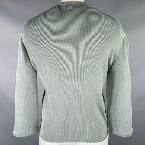 TOM FORD Size XL Green Grey Rib Knit Silk V-Neck Pullover