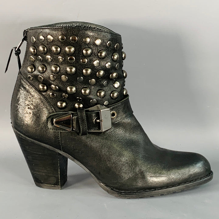 STUART WEITZMAN Size 7 Black Leather Studded Zip Belted Ankle Booties