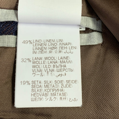 BRUNELLO CUCINELLI Size 46 Navy Brown Plaid Linen Blend Sport Coat