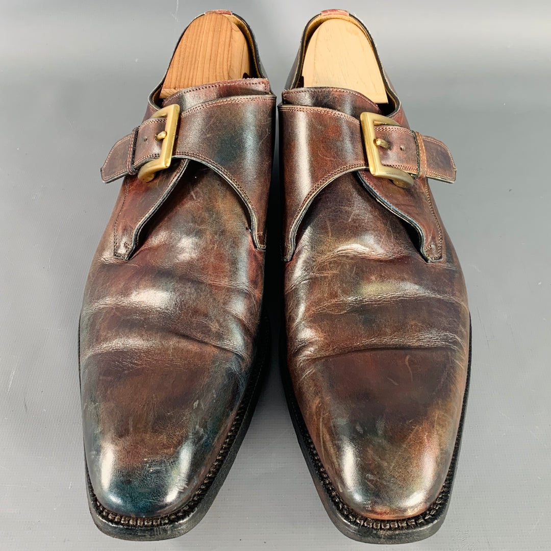 CALZOLERIA HARRIS Size 12 Brown Antique Leather Monk Strap Loafers