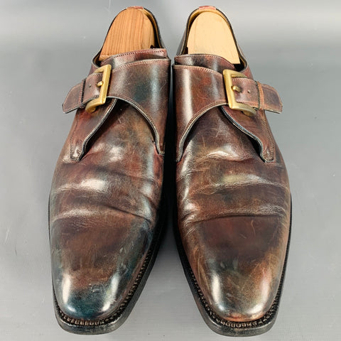 CALZOLERIA HARRIS Size 12 Brown Antique Leather Monk Strap Loafers